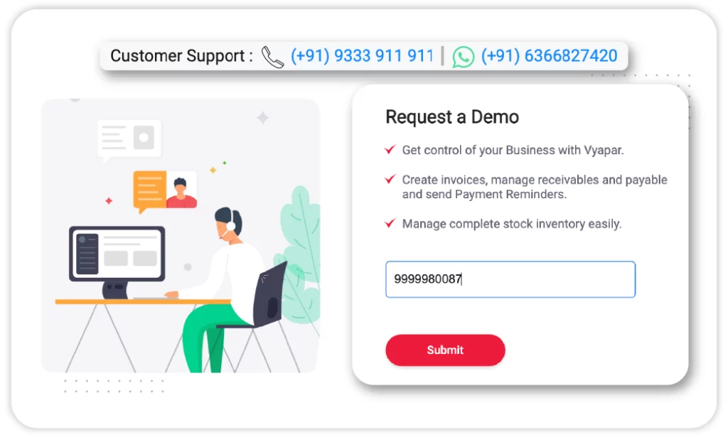 Reach out Vyapar customer support at anytime