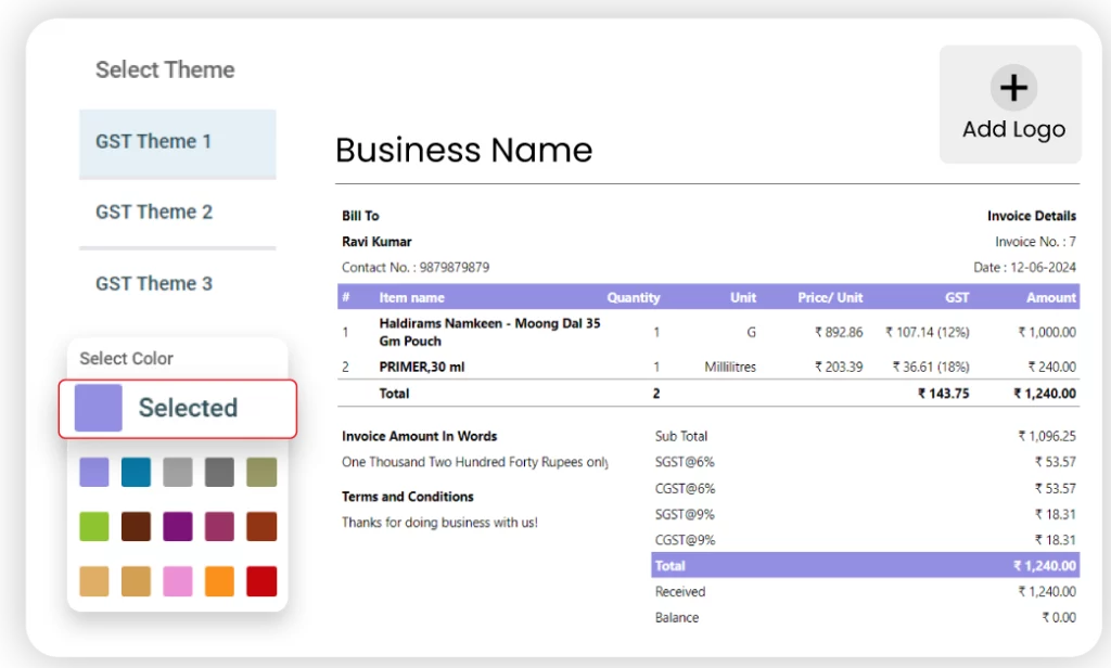 Customizable Invoices and Receipts