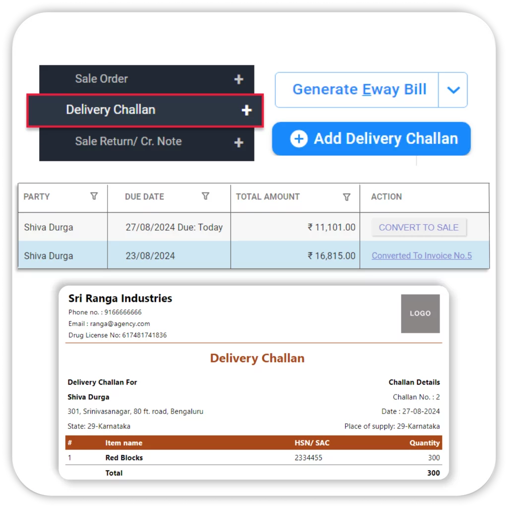 Delivery Challan and E-way bill creation using Vyapar bill app for PC