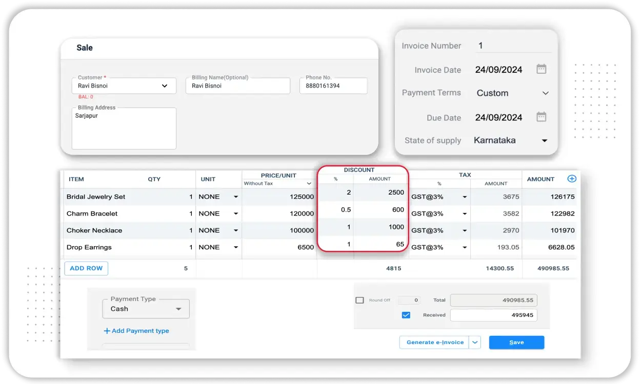 Discount and Tax Management Feature