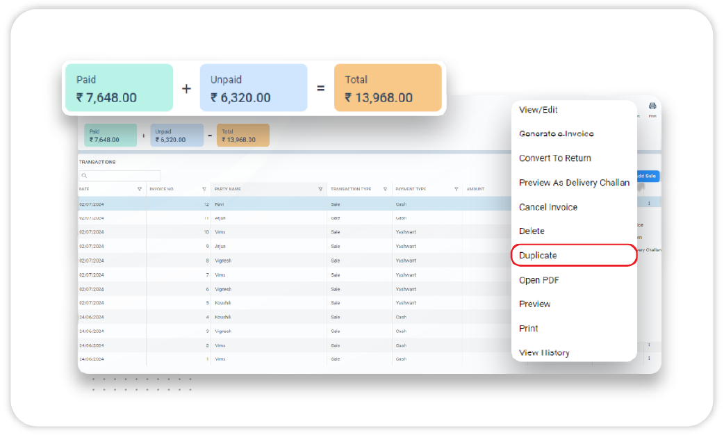 Duplicate Invoices for Existing Clients