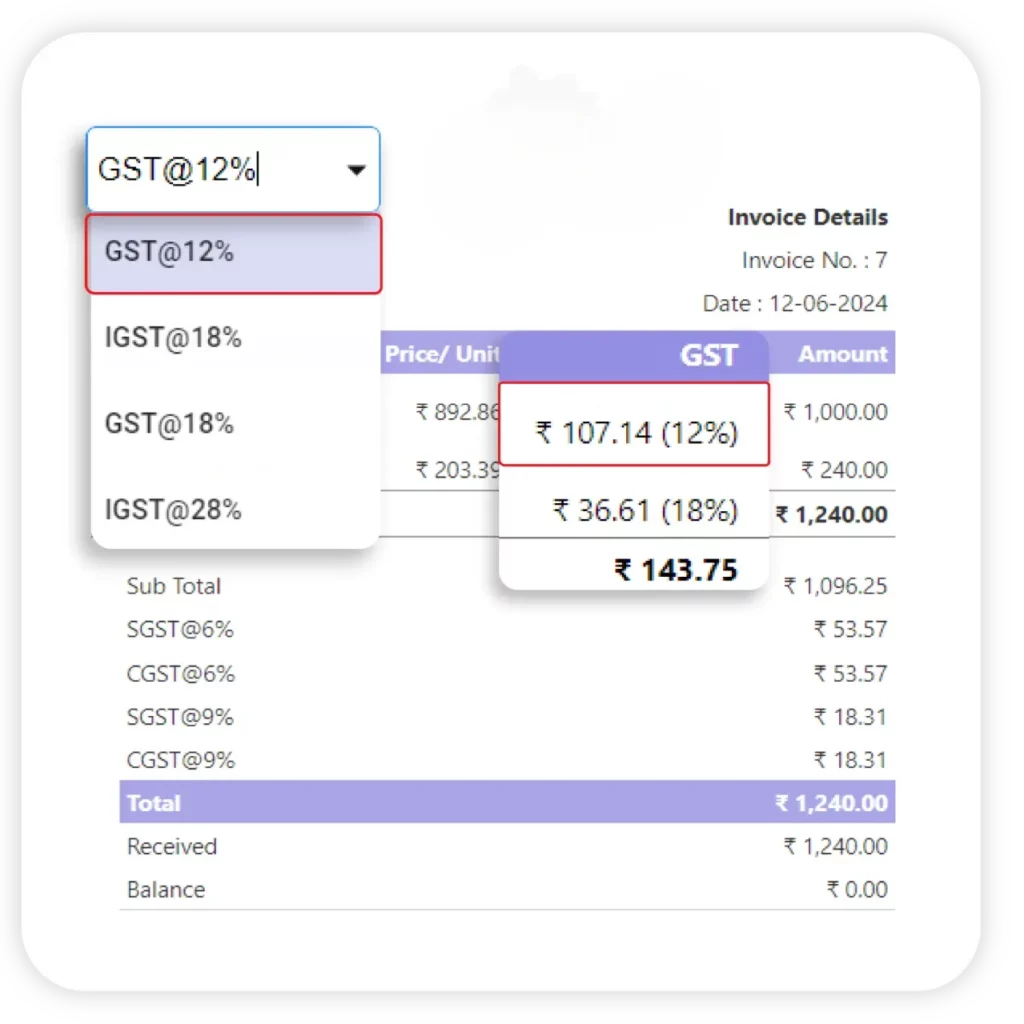 Vyapar bill book software comes with auto GST feature