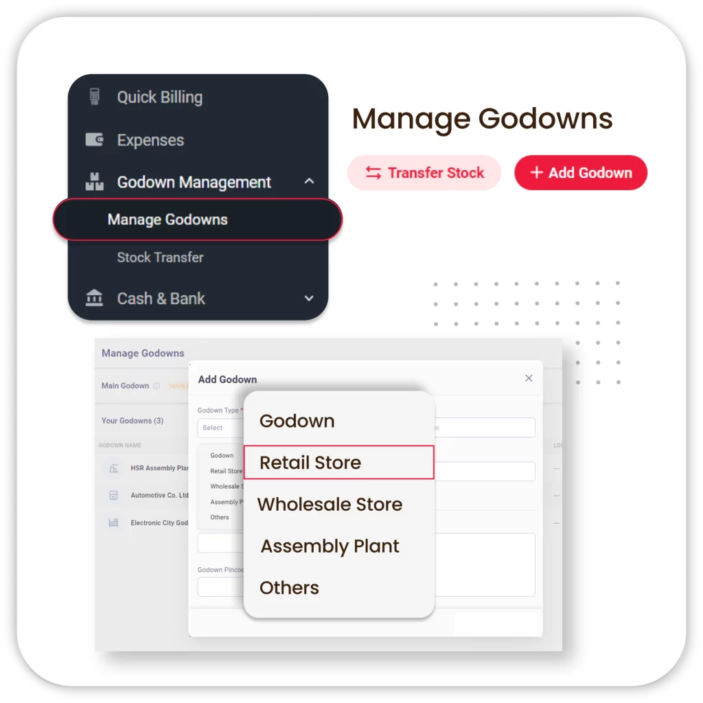 Manage hardware store godowns with Vyapar billing app