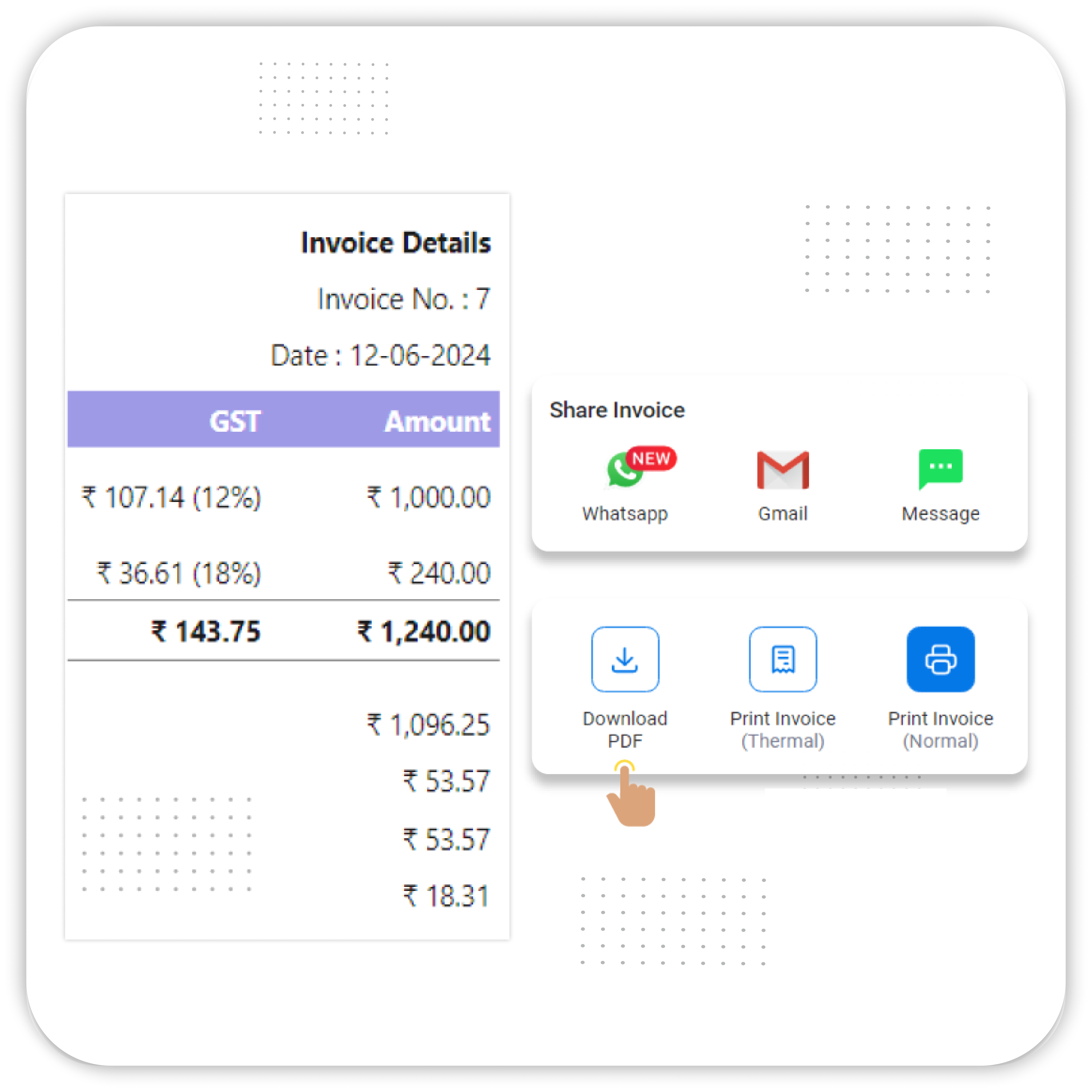 Easily print and share invoice to customer on free bill book app