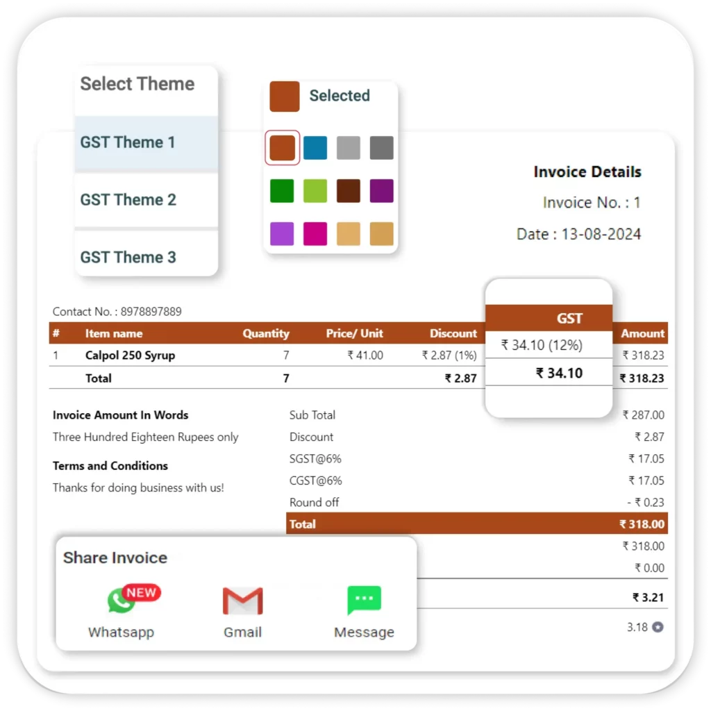 Custom GST Invoicing using Vyapar billing software for pharma