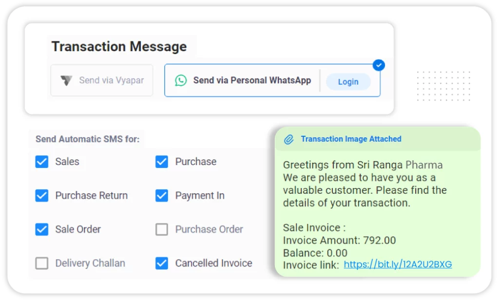 Send payment reminders transactions message using Vyapar