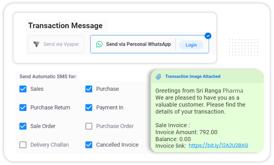 Send transaction message to customers directly from Vyapar