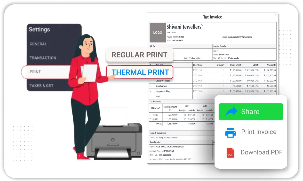 Print and Digital Invoice Options - Billing Software for Jewellery Shop