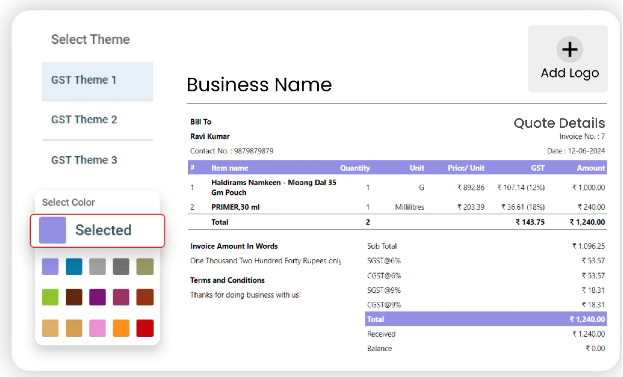 Customizable Invoice Generation