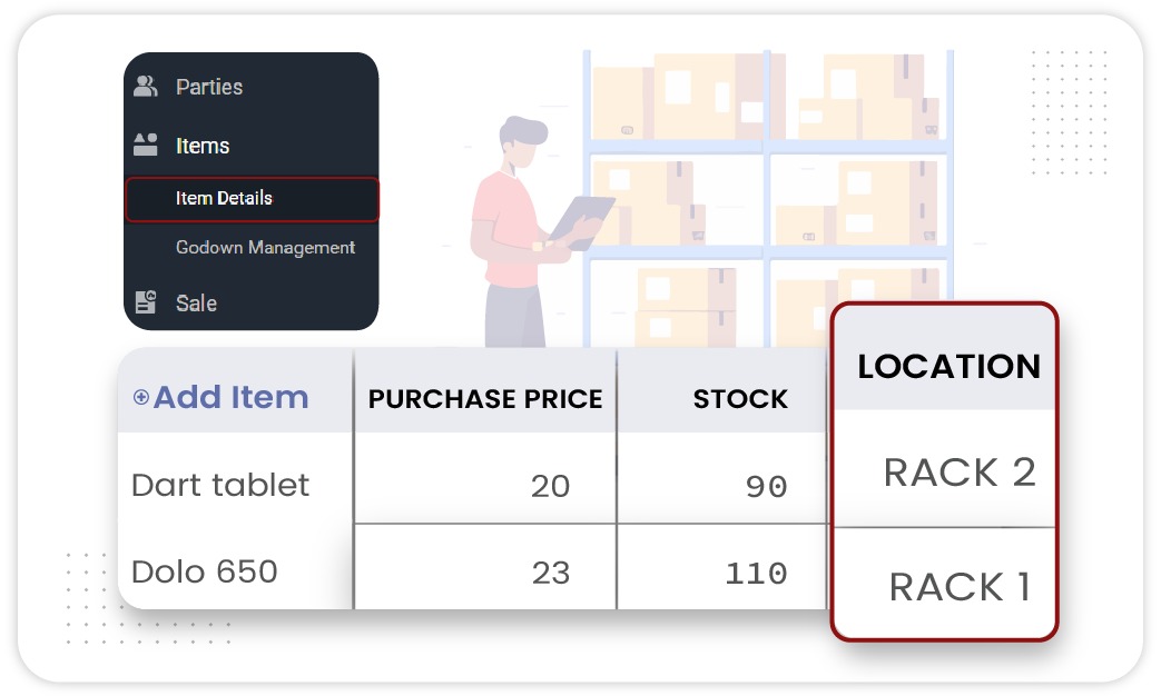 Manage racks using Vyapar Pharmacy billing app