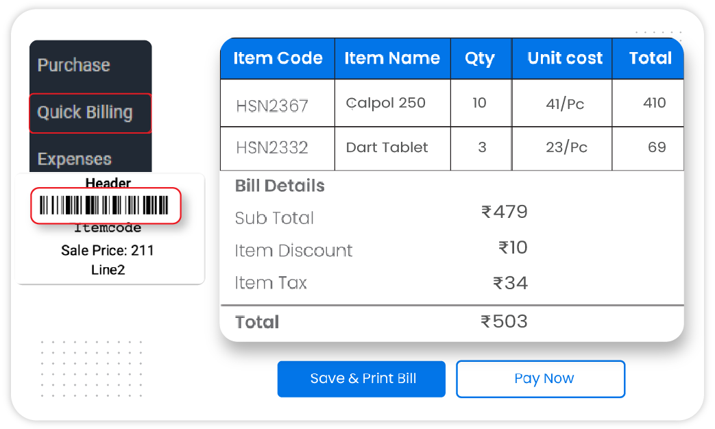 scan barcodes directly through the bill book app