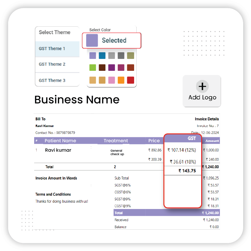 Customize invoice on Vyapar app