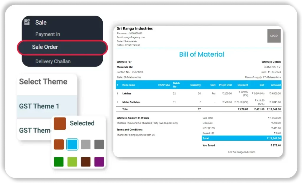 Generate Bill Of Material on Vyapar