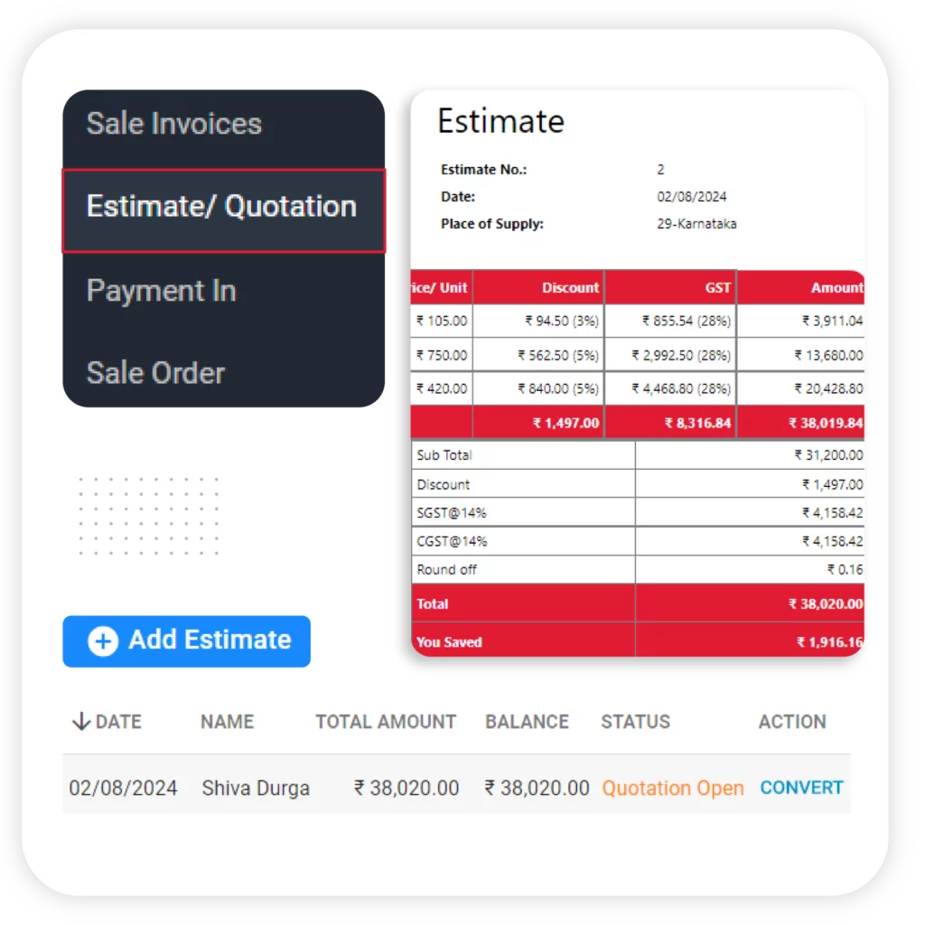 Effortless Quotation & Estimate Generation