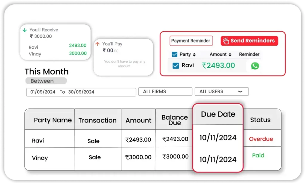 Cheque & Online Payment Tracking feature of customized accounting app