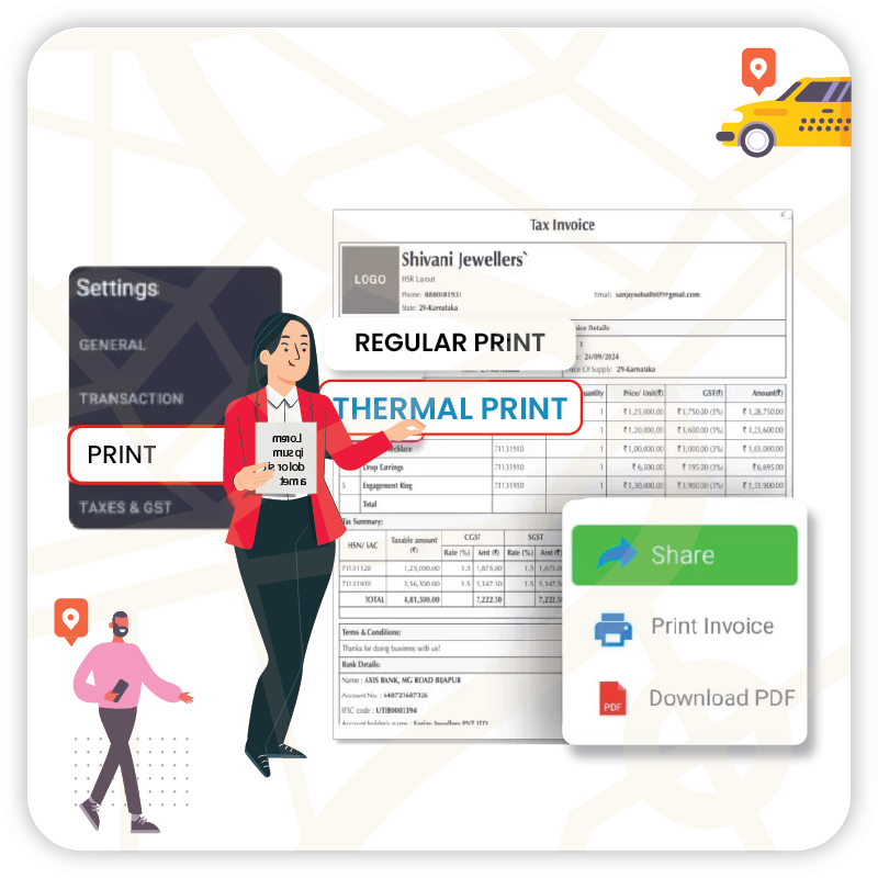 One Click print & Share - Taxi Bill Generator