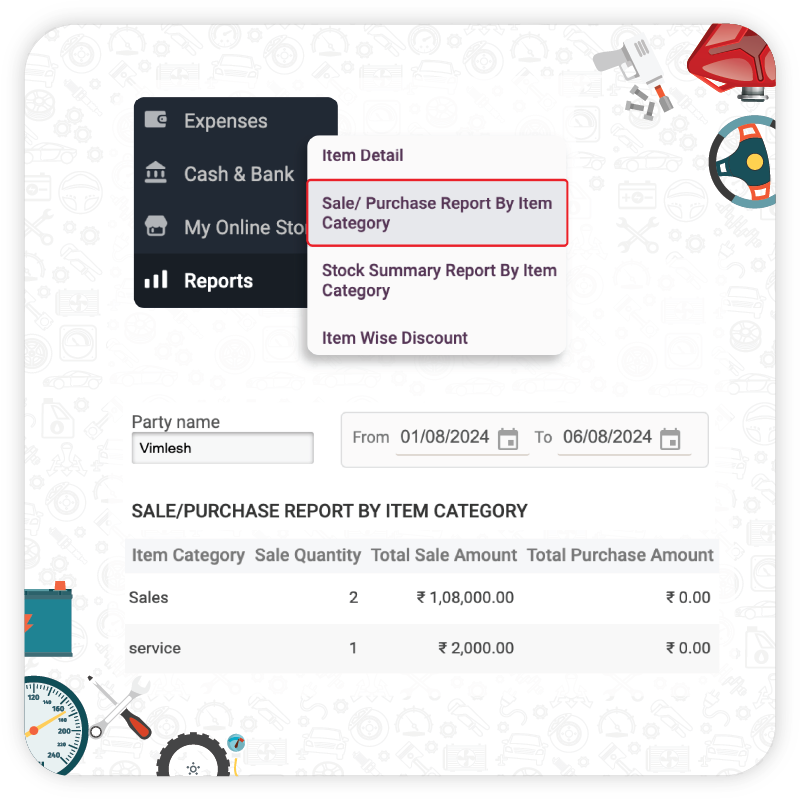 Sale & Service Management - Automobile Shop Billing Software