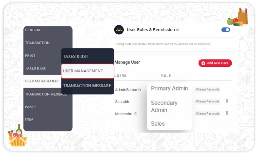 User Permissions and Role Management - Grocery Store Inventory Software