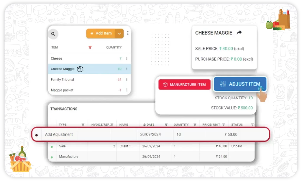 Stock Adjustment Entries - Grocery Store Inventory Software