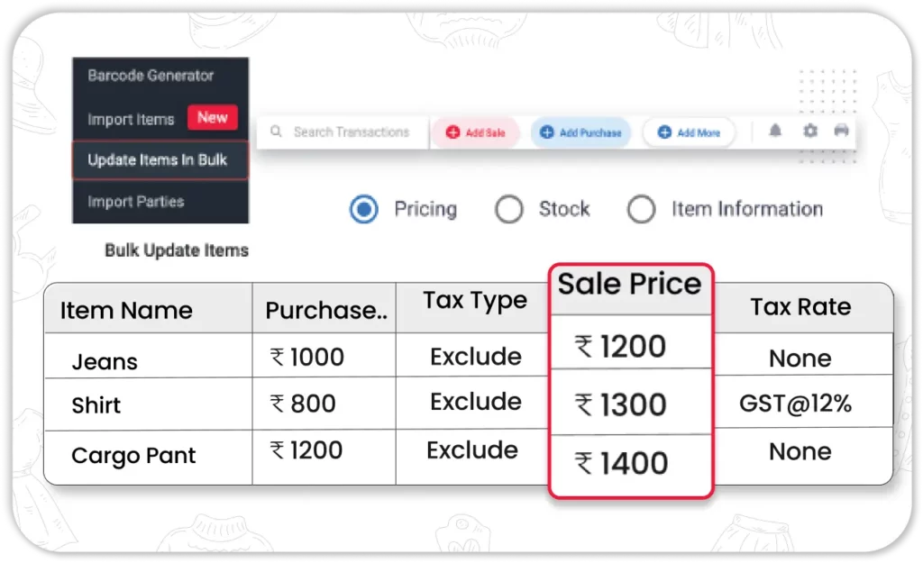 Customizable Price Lists - Clothing Inventory Management