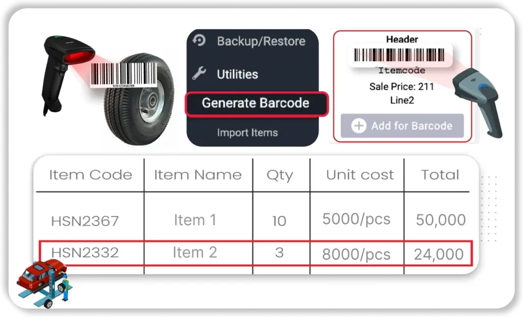 Barcode integration on car repair shop