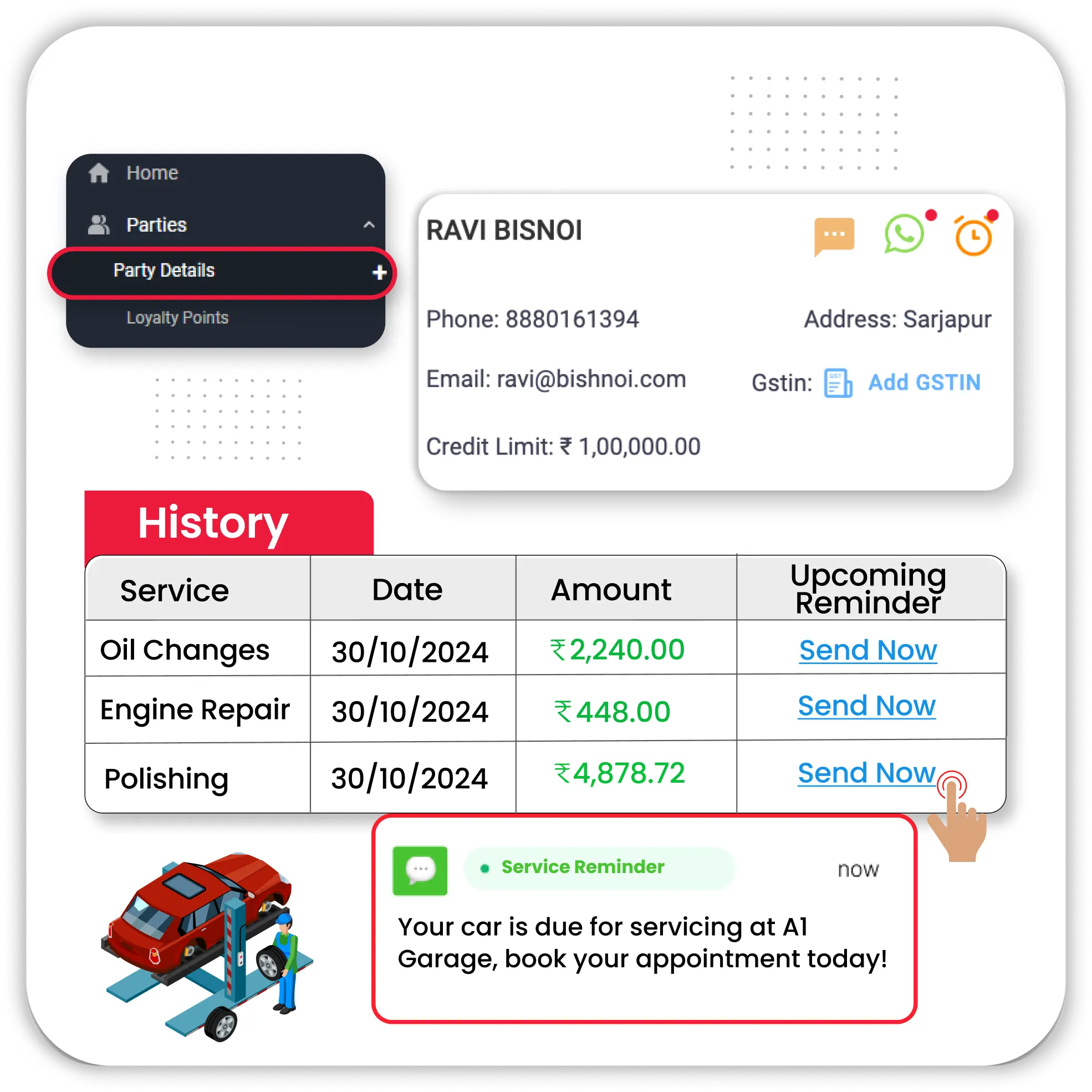 Get vehicle and customer details on Auto shop invoicing app