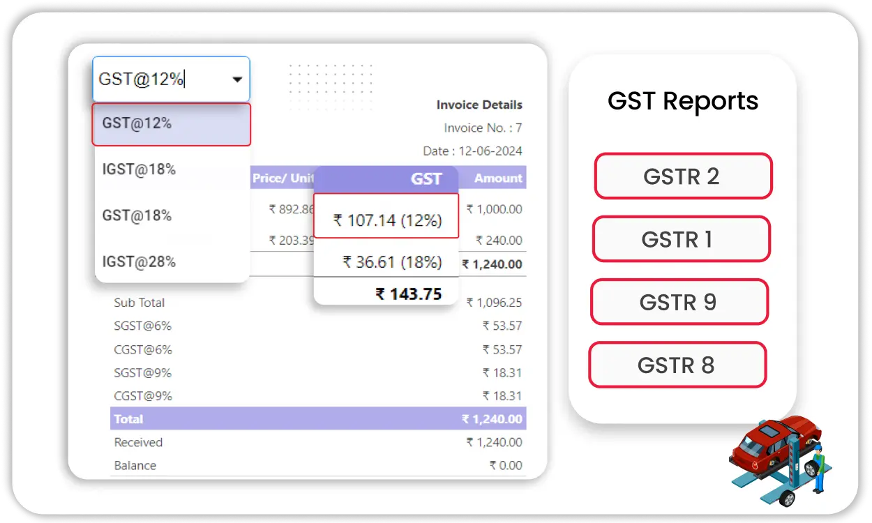 Easy GST and Non GST bills creation on Auto shop app