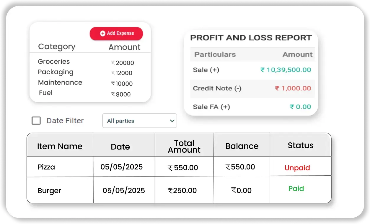 Expense Tracking feature of vyapar pos