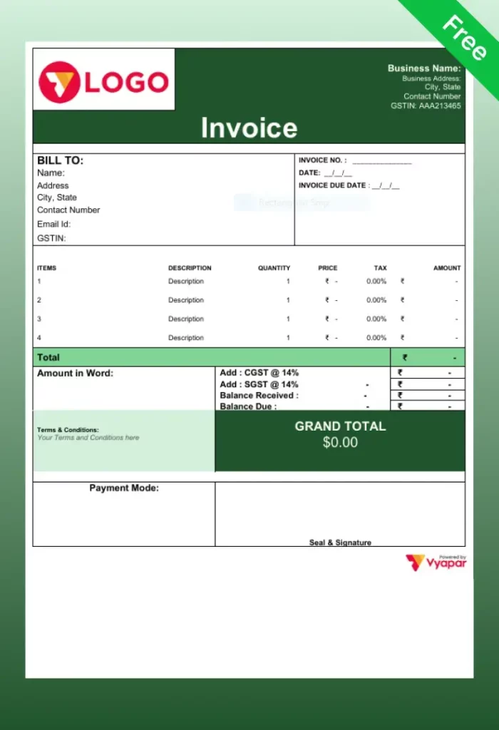 Invoice with Due Date & Balance in Word