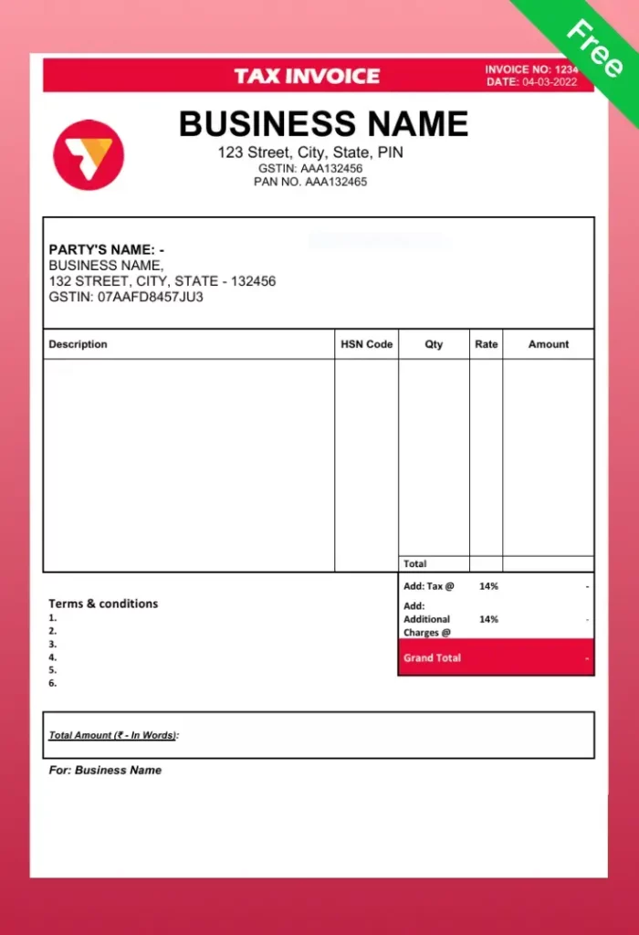 Invoice with Tax on Subtotal In Word