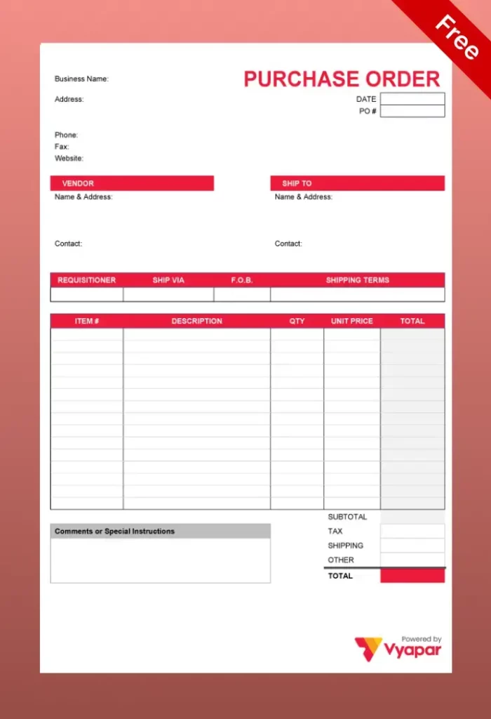 Purchase order format