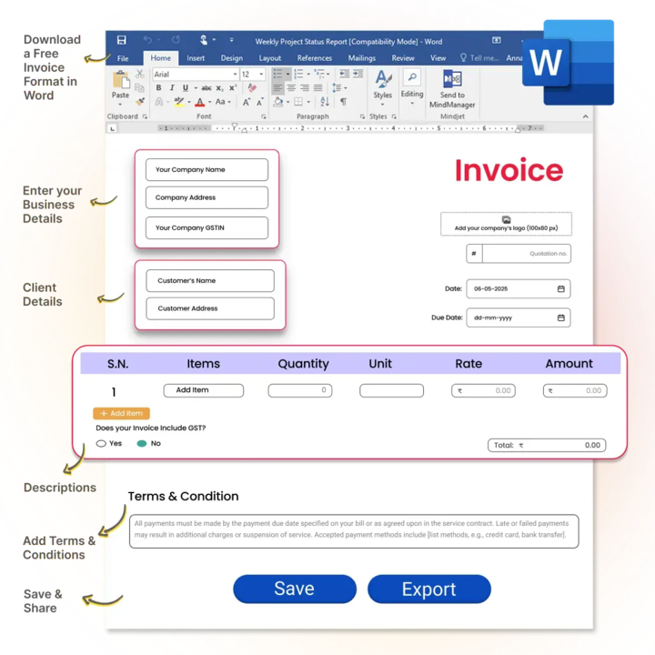 How to create a Bill Format in Word