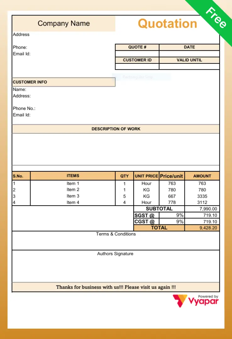 Transport Quotation Format