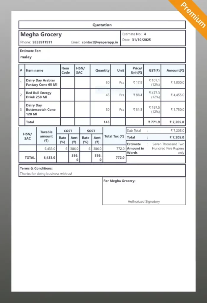 Landscape Quotation Format