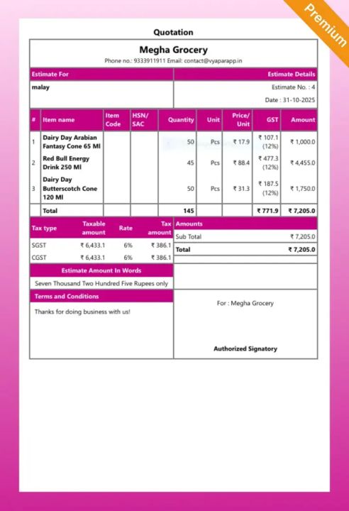 Professional Quotation Format Premium