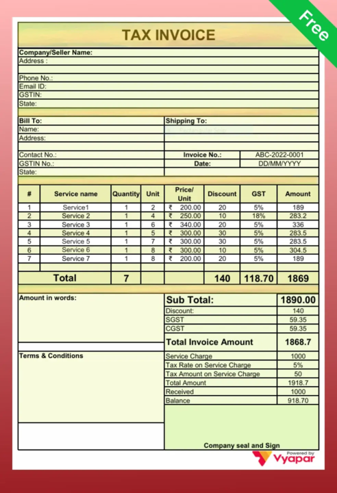 GST Invoice Formats In Excel -02