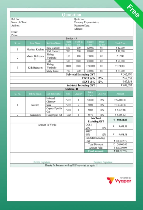 Construction Quotation Format