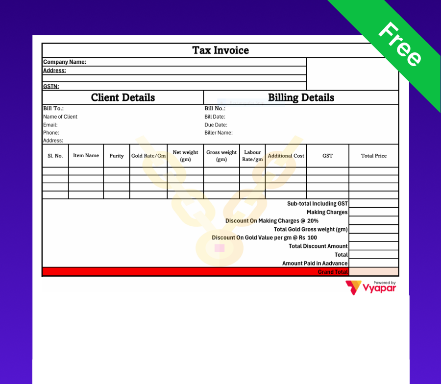 PDF credit note format Jewellery bill book format