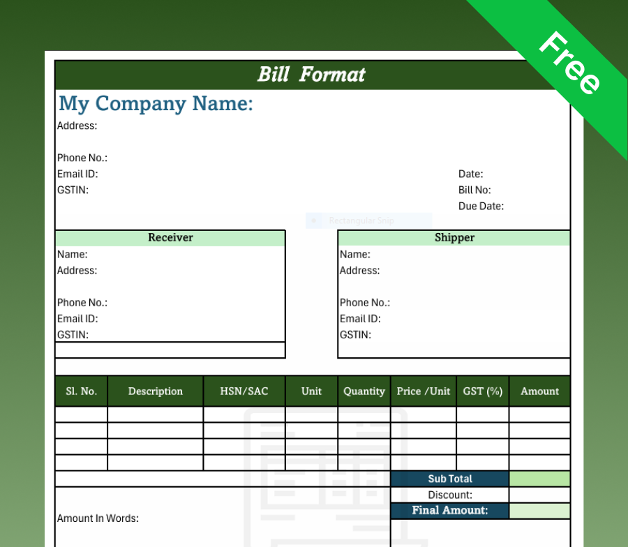PDF credit note format GST Bill Book Format