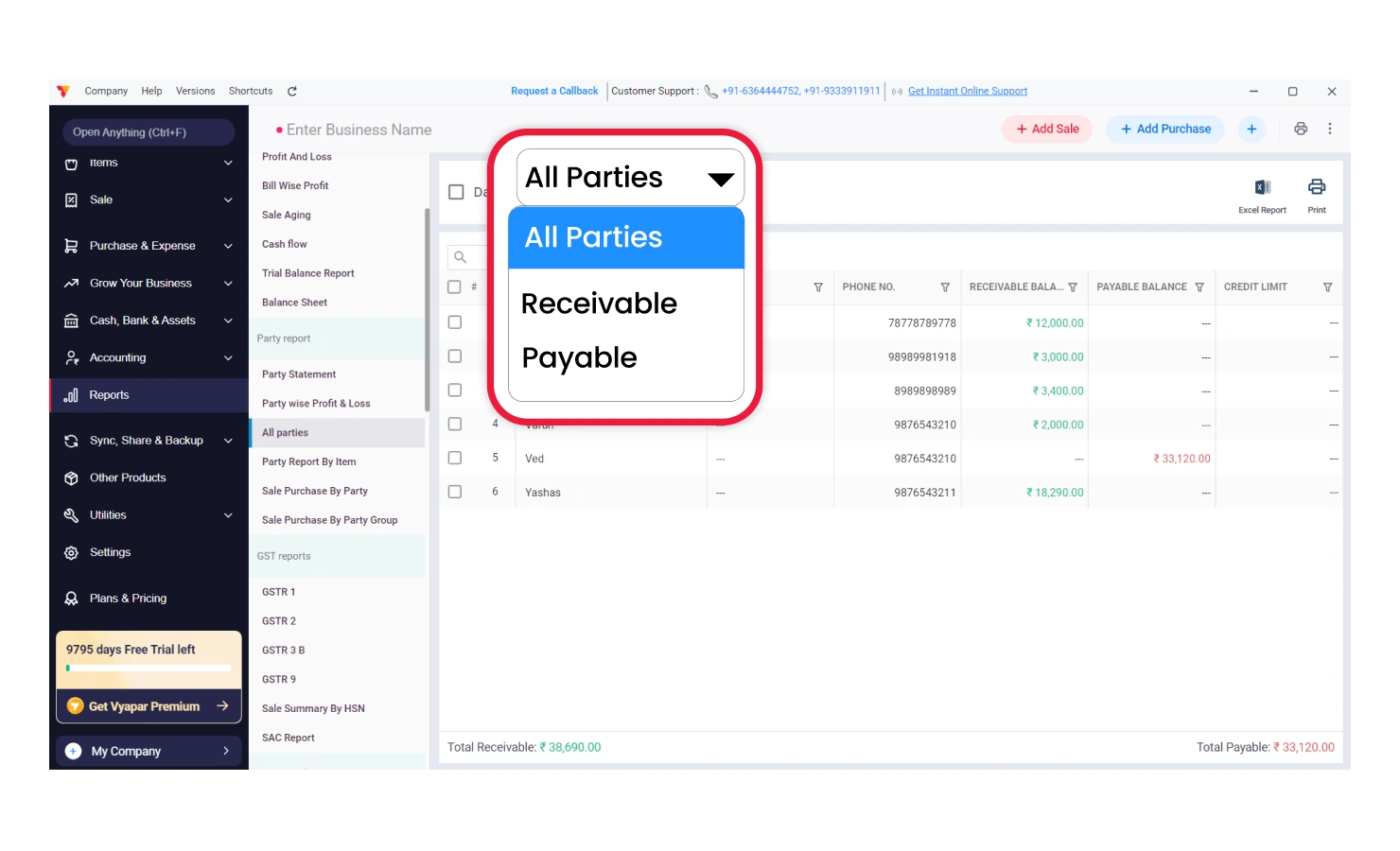 All Parties with Receivables