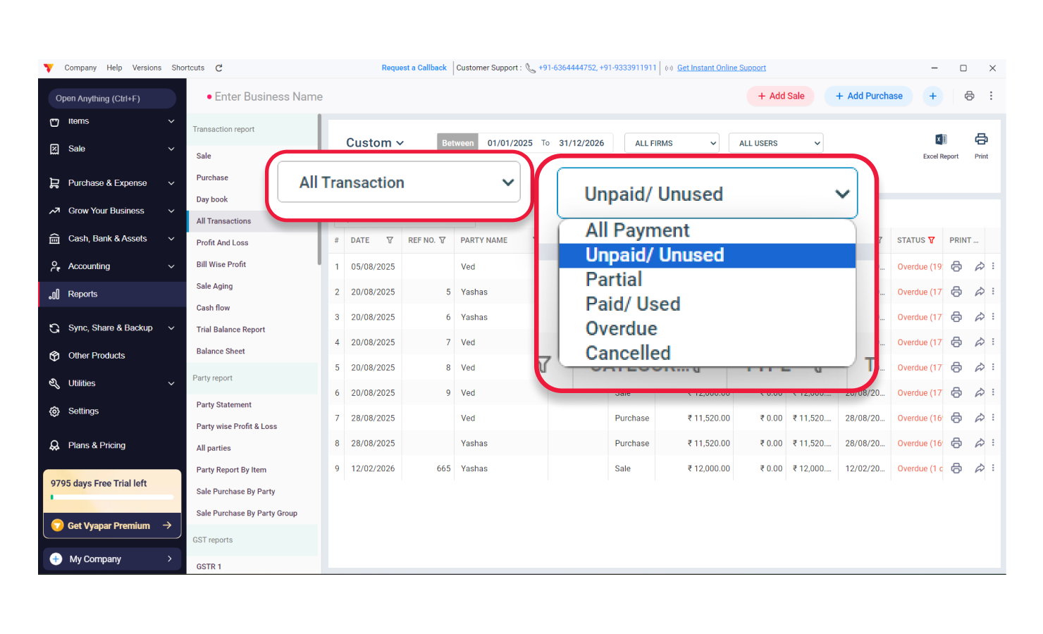 All Transaction Report (Receivables)