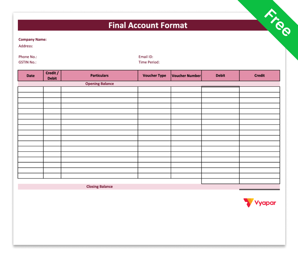 Final Accounts Format in Excel