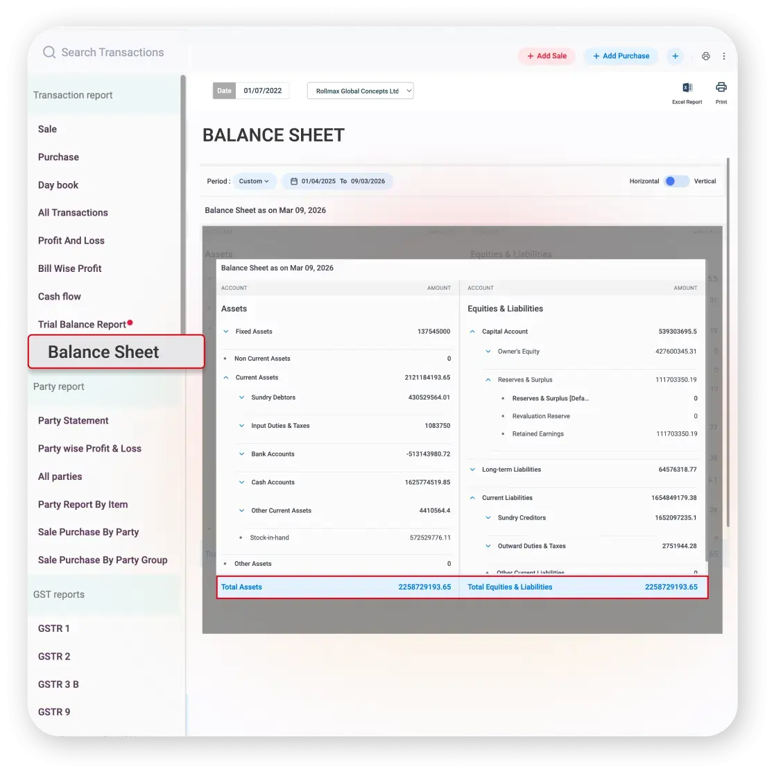 automated balance sheet report in accounting software