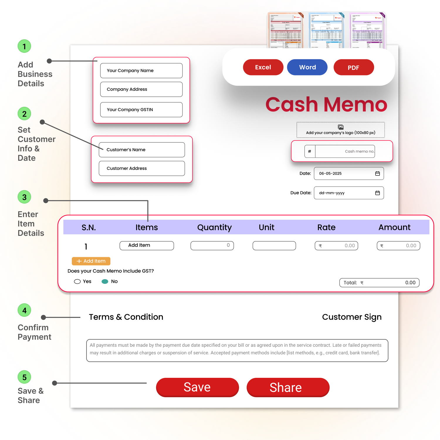 how to use cash memo format