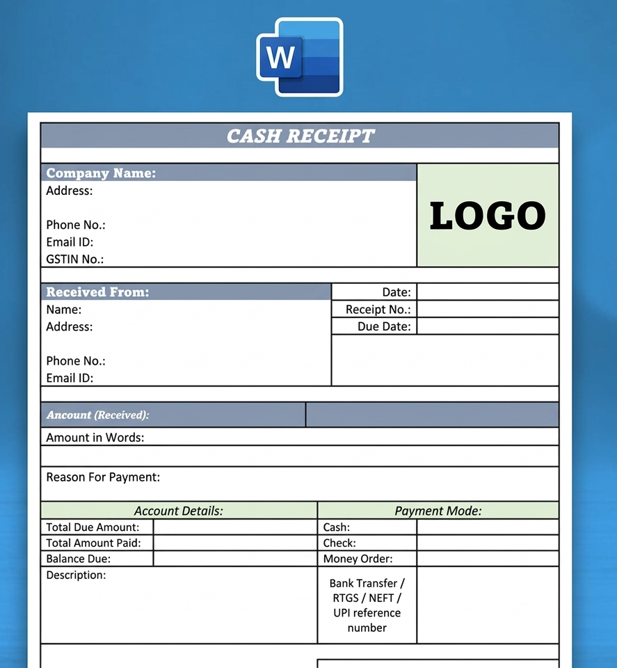 Free Cash Receipt Format in Word