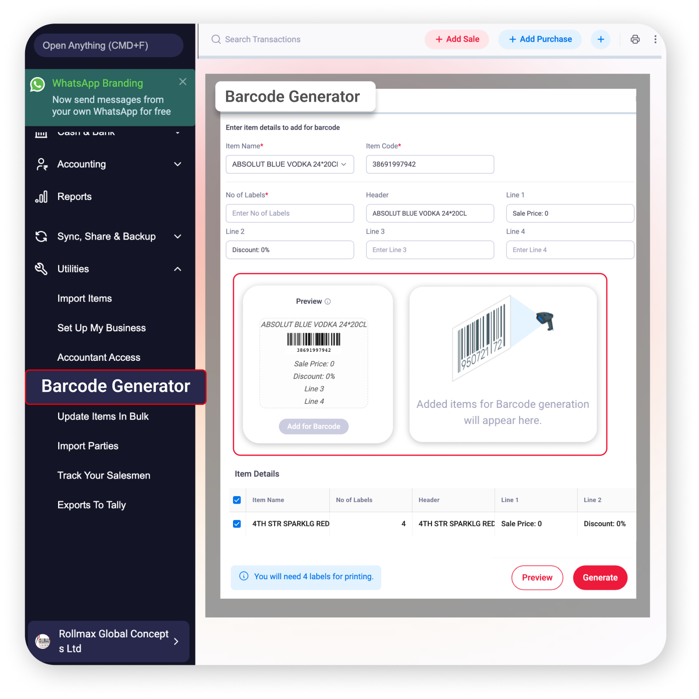 Create Barcode for QUick Billing