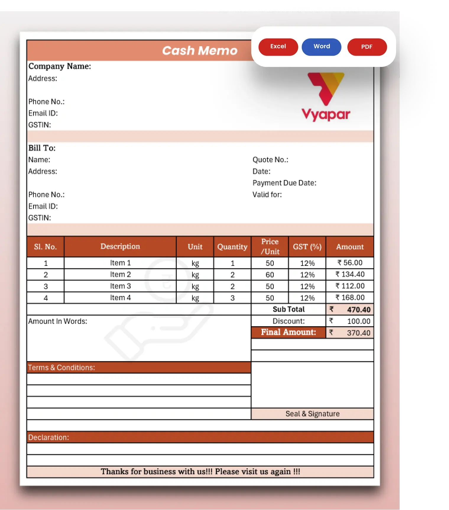 cash memo format hero image