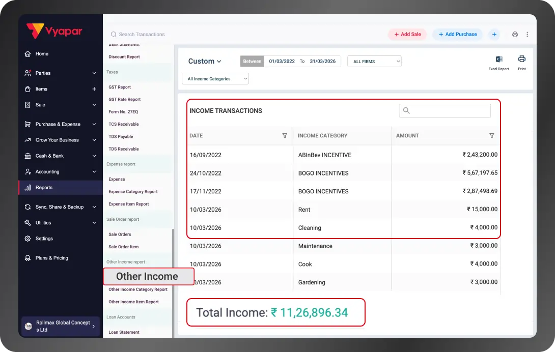 automated other income report in accounting software