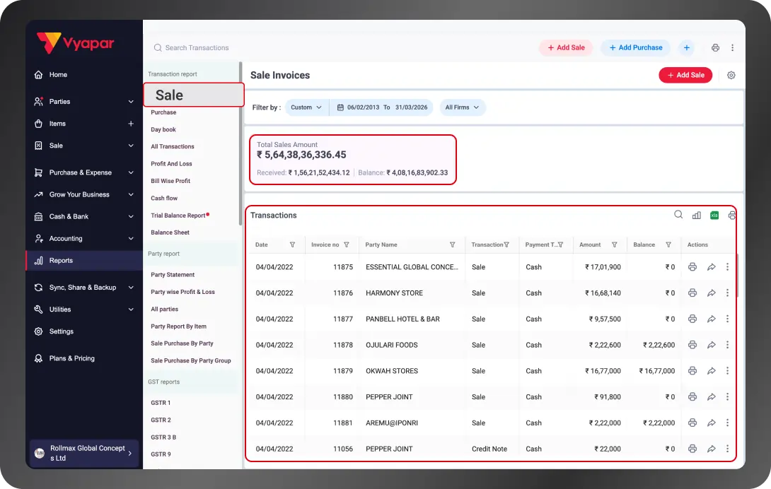 automated sale & purchase report in accounting software