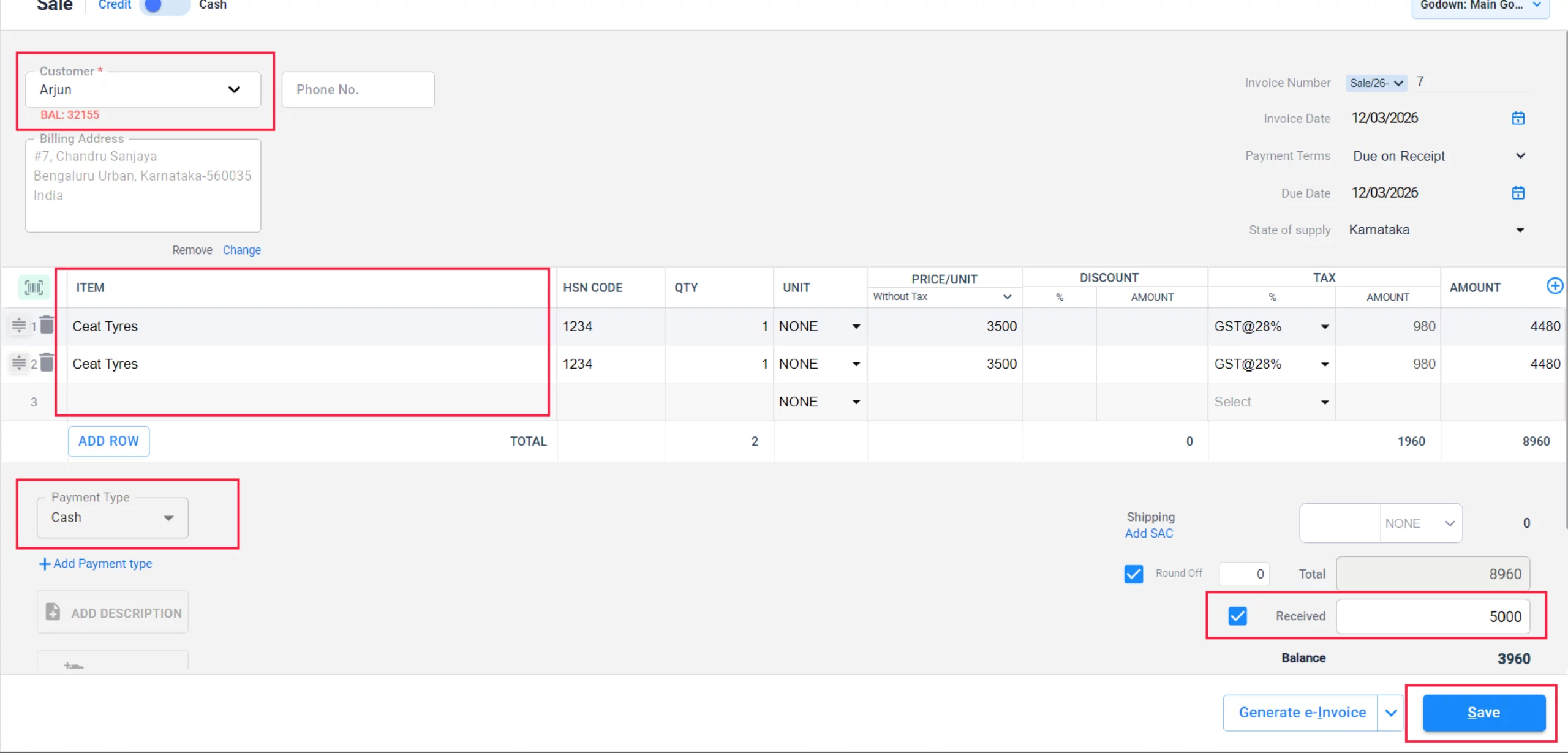 Add Sale Details & Save